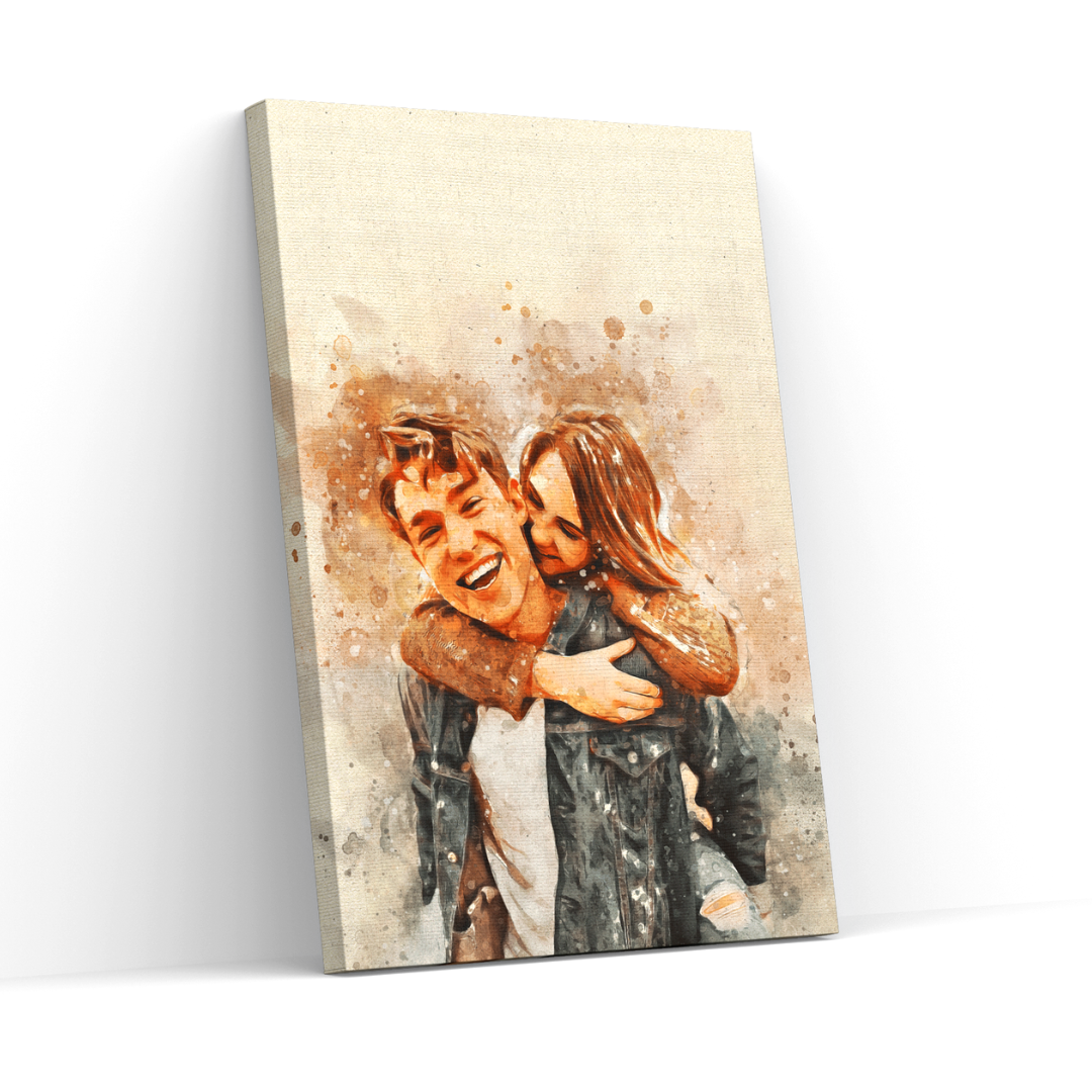 Custom Watercolor Portrait – Anniversary Gift for Couples – Canvas Print from Photo