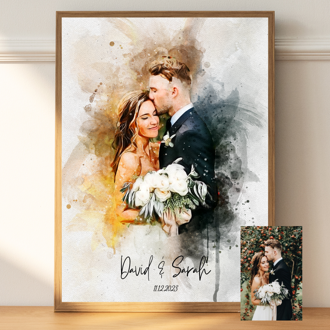 Custom Watercolor Portrait – Anniversary Gift for Couples – Canvas Print from Photo