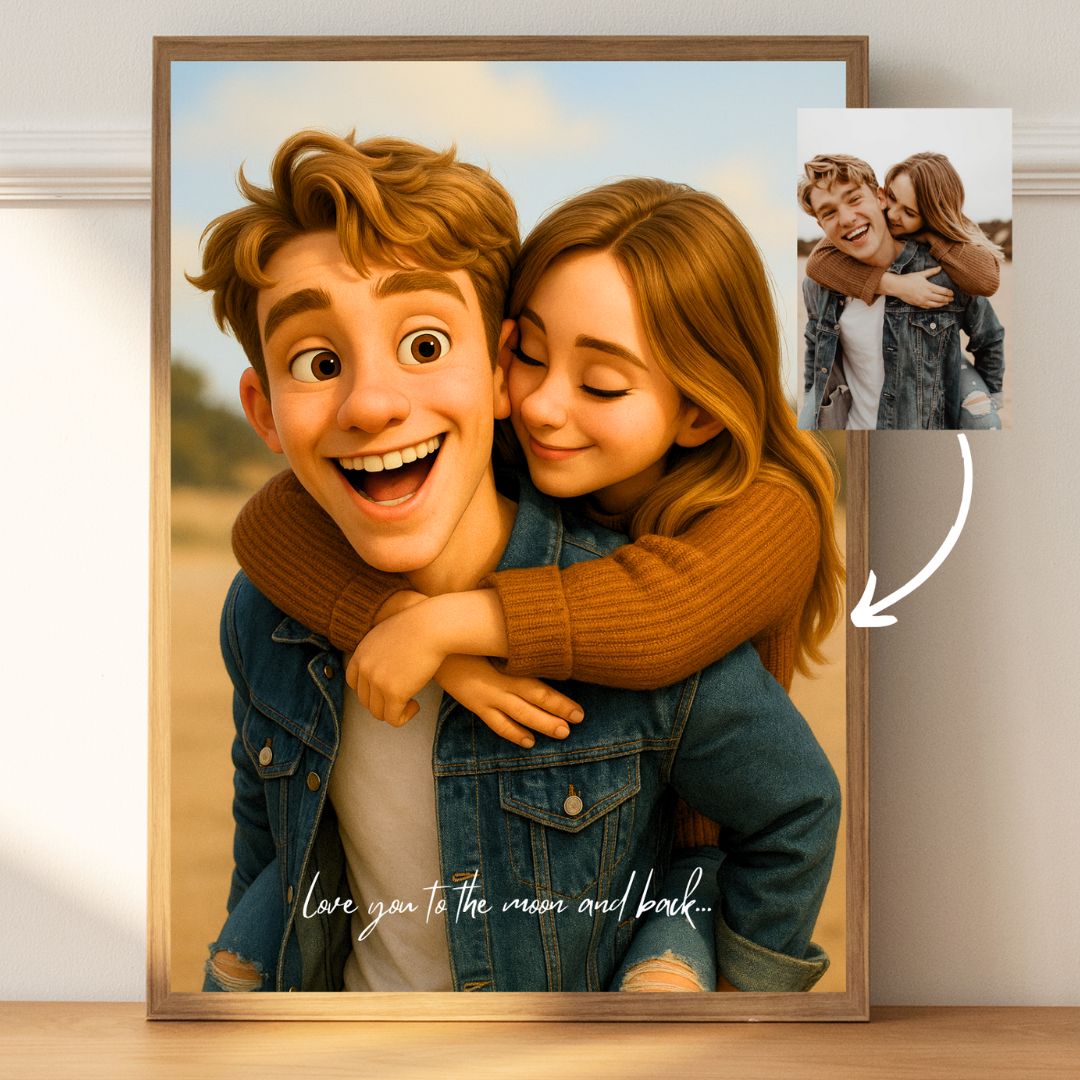 Custom Cartoon Wedding Portrait from Photo – Personalized Bride & Groom Art