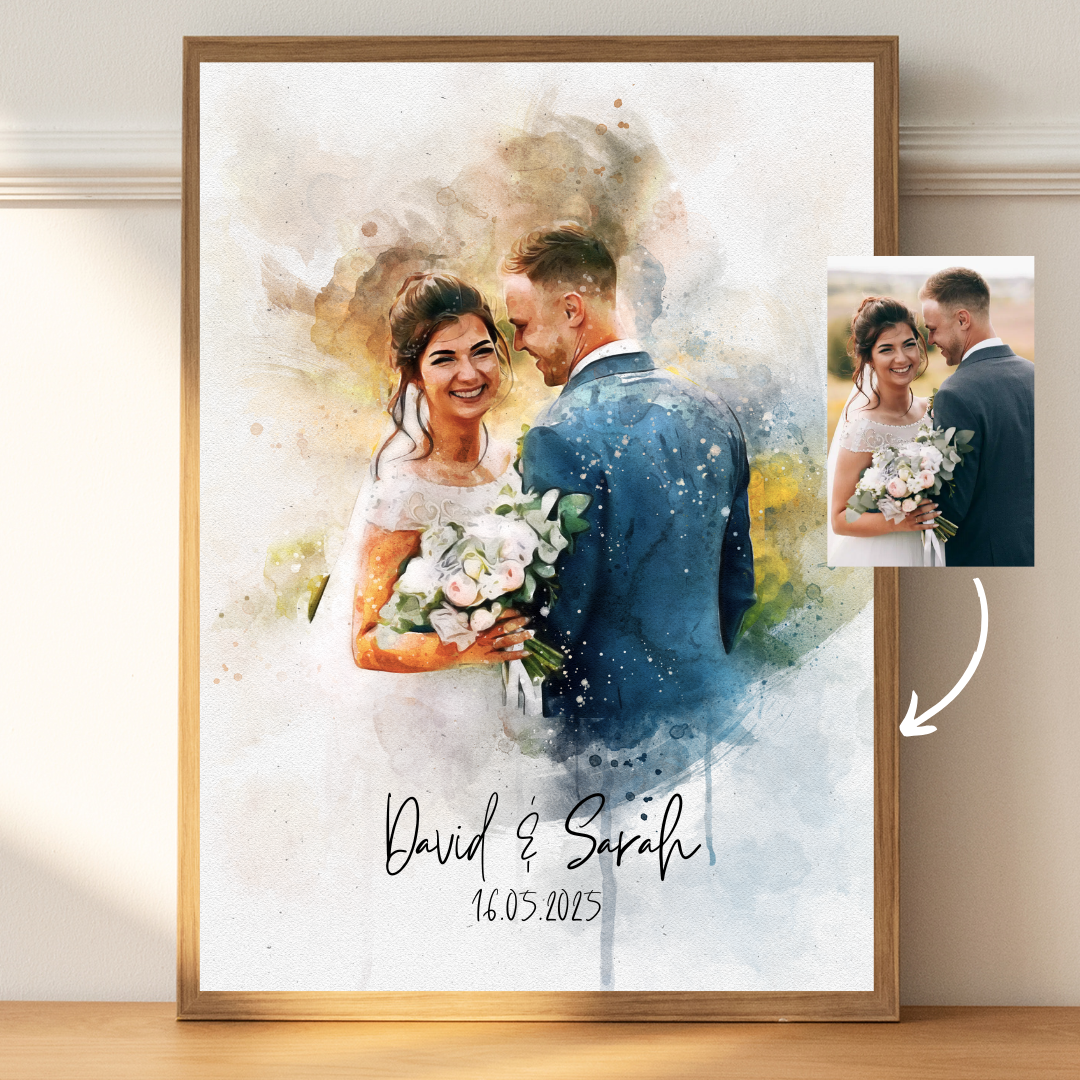 Custom Watercolor Portrait – Anniversary Gift for Couples – Canvas Print from Photo