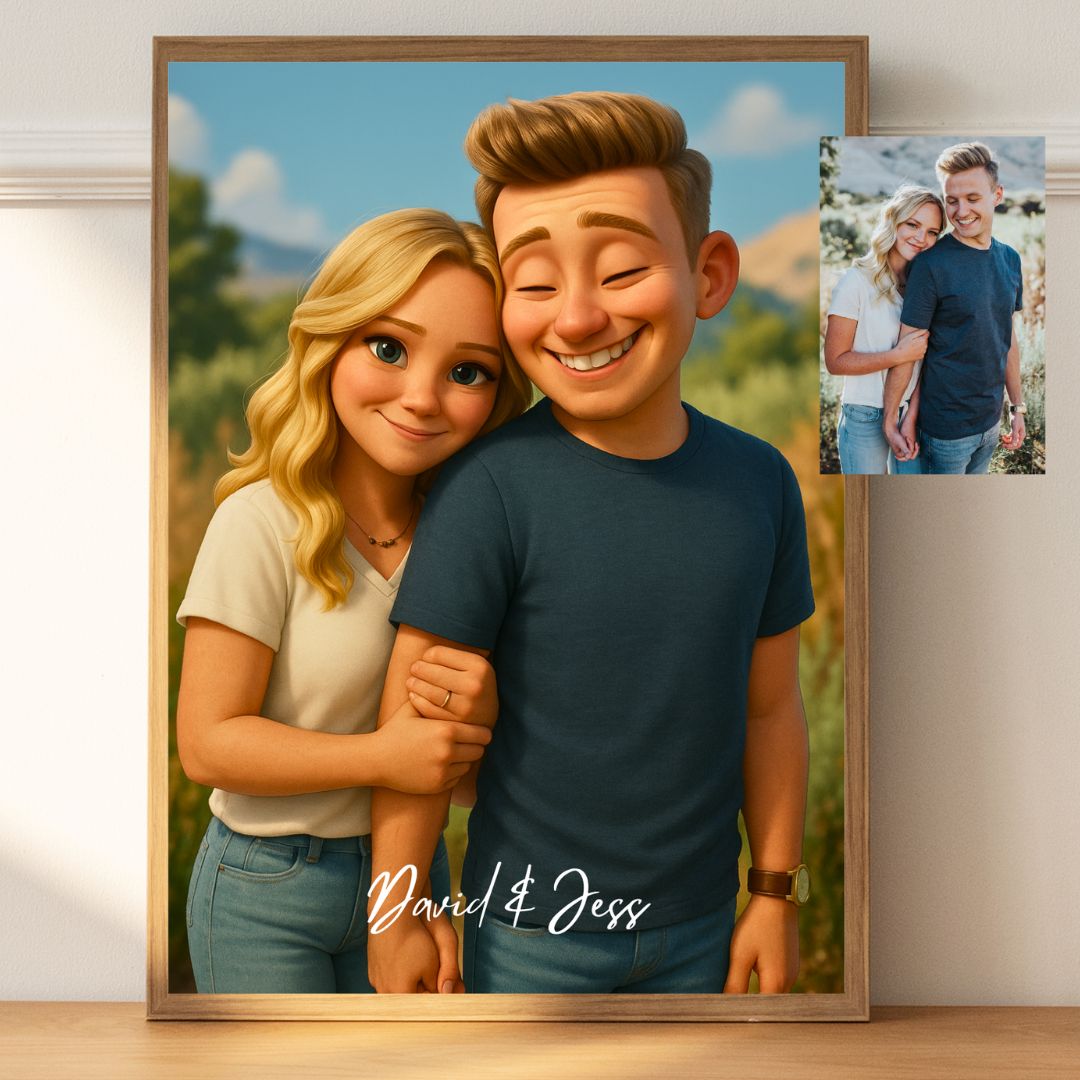 Custom Cartoon Wedding Portrait from Photo – Personalized Bride & Groom Art