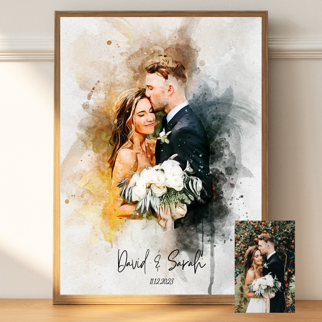 Custom Couple Watercolor Portrait from Photo – Anniversary Gift