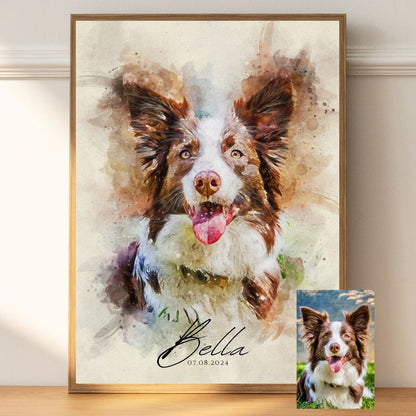 Custom Pet Portrait Painting - Watercolor Dog Portrait from Your Photo