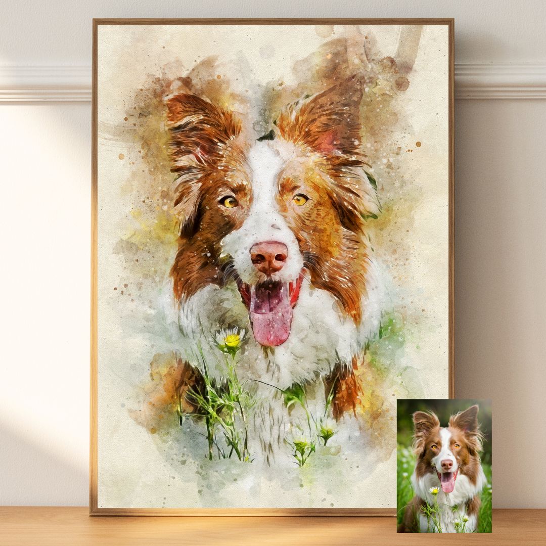 Custom Pet Portrait Painting - Watercolor Dog Portrait from Your Photo