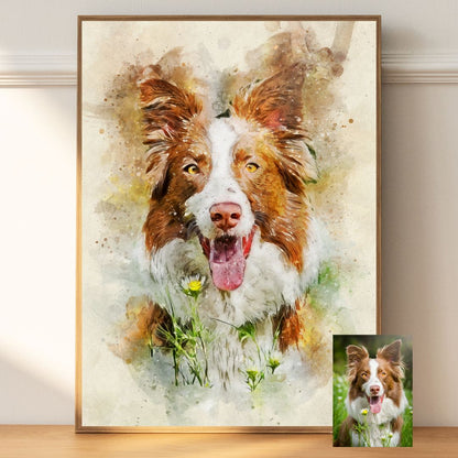 Custom Pet Portrait Painting - Watercolor Dog Portrait from Your Photo