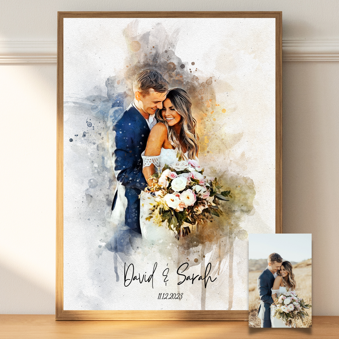 Custom Couple Watercolor Portrait from Photo – Anniversary Gift