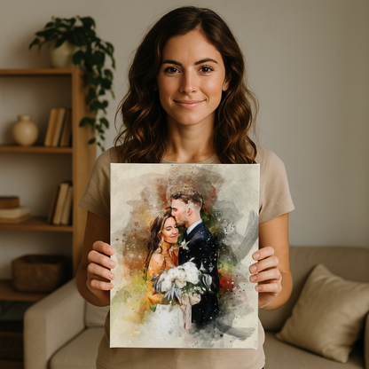 Custom Watercolor Portrait – Wedding Anniversary Gift – Canvas Print from Photo