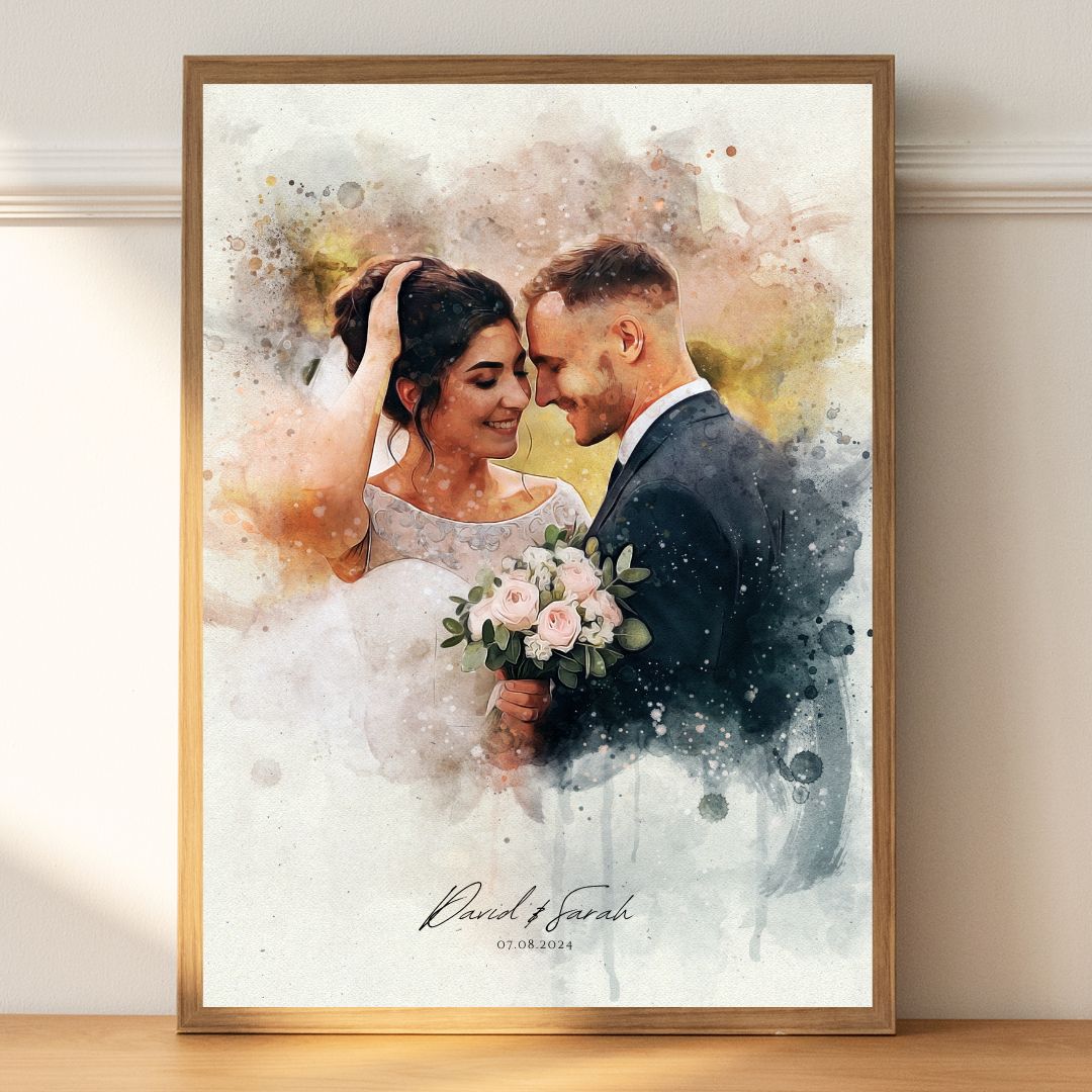 Personalized wedding couple portrait from photo – canvas wall art