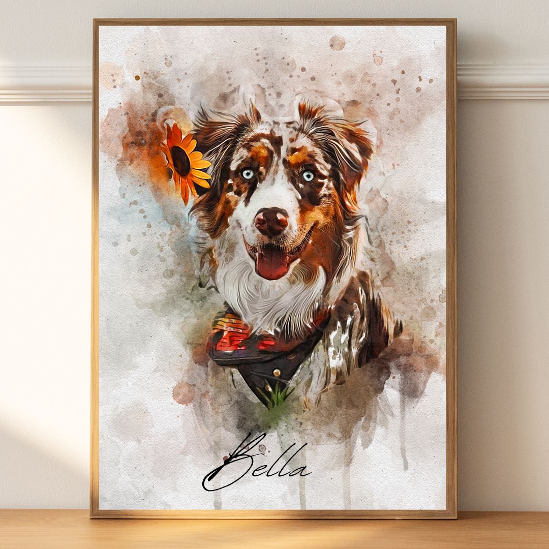 Custom Pet Portrait Painting - Watercolor Dog Portrait from Your Photo