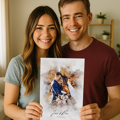 Custom Watercolor Portrait – Wedding Anniversary Gift – Canvas Print from Photo