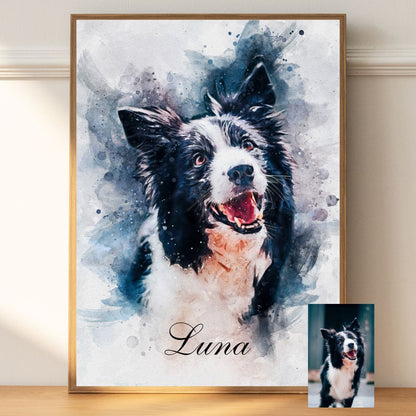 Custom Pet Portrait Painting - Watercolor Dog Portrait from Your Photo