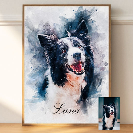 Custom Pet Portrait Painting - Watercolor Dog Portrait from Your Photo