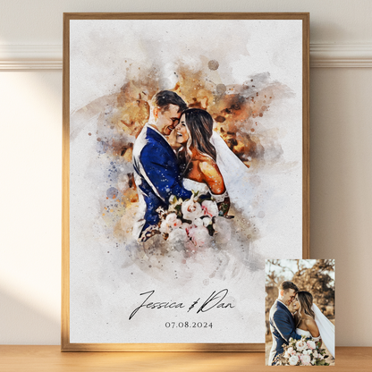 Custom Watercolor Portrait – Wedding Anniversary Gift – Canvas Print from Photo