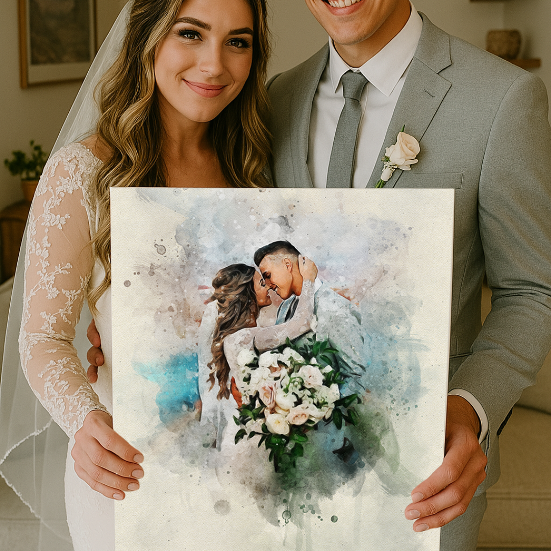 Custom Watercolor Portrait – Wedding Anniversary Gift – Canvas Print from Photo