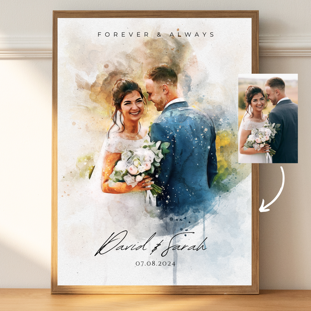 Custom watercolor-style anniversary portrait on canvas