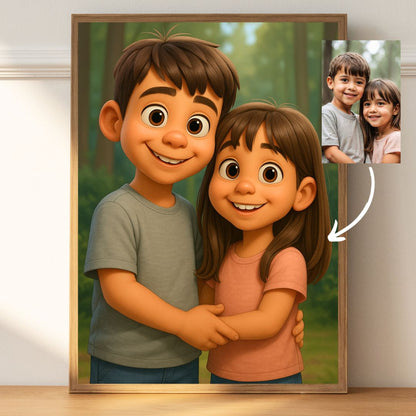 Unique Pixar character portrait of couple from picture