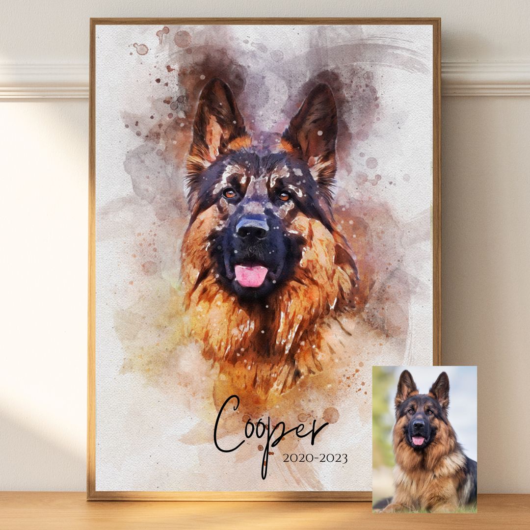 Custom watercolor dog portrait from photo on premium paper