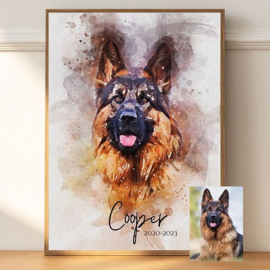 Custom watercolor dog portrait from photo on premium paper