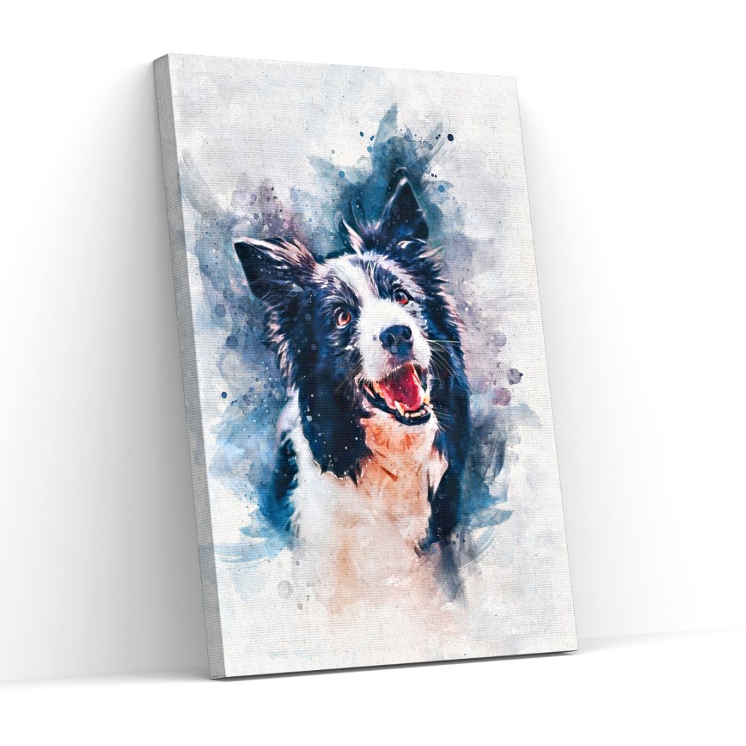 Digitally-painted pet portrait in watercolor capturing a dog’s details