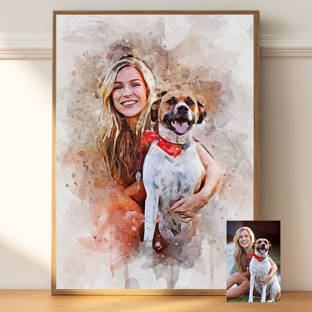 Personalized dog portrait painting on paper or canvas