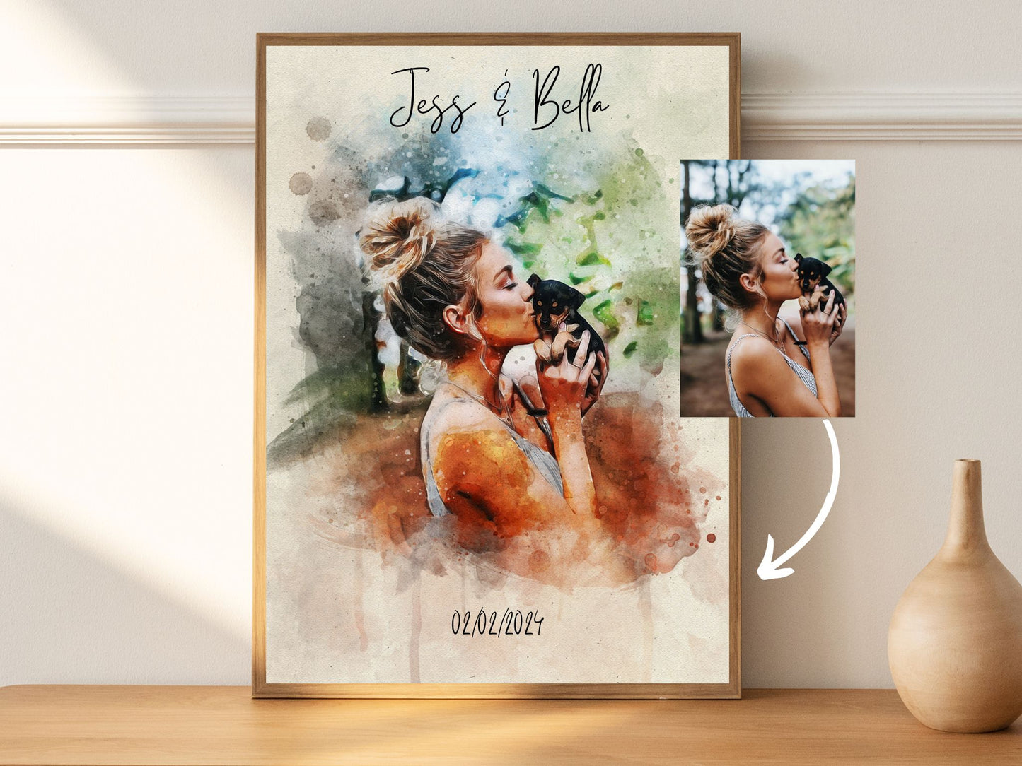 digitally-painted pet owner portrait gift for dog or cat lovers