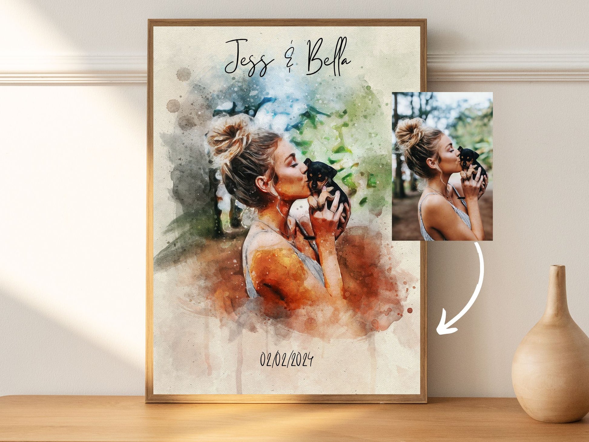 digitally-painted pet owner portrait gift for dog or cat lovers