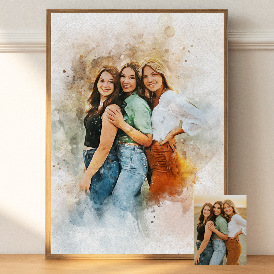 Gift-ready canvas portrait with romantic packaging